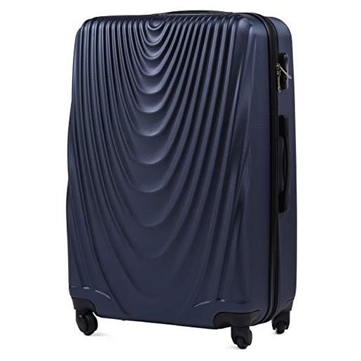 W WINGS wings luggage carrello spazioso - valigia leggera per aeroplano - custodia lussuosa e moderna con impugnatura telescopica a due stadi e lucchetto a combinazione (blu, l 77x48x32)