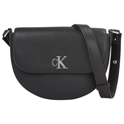 Calvin Klein Jeans borsa a tracolla donna minimal monogram saddle bag piccola, nero (black), taglia unica