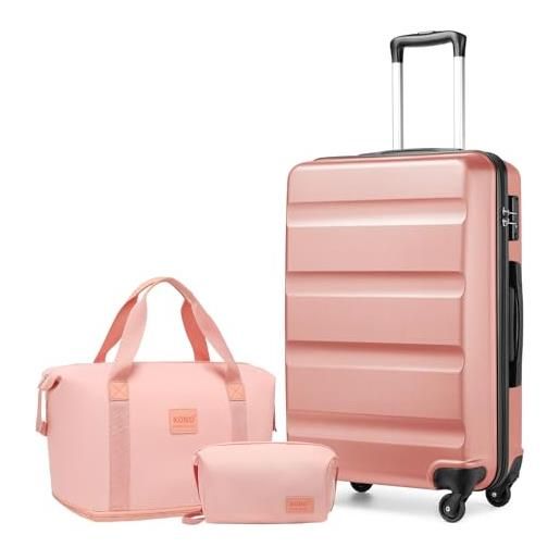 Kono set di valigie da viaggio in abs rigido con serratura tsa e borsa da viaggio espandibile e borsa da toilette, nude+rosa, 24 inch luggage set, alla moda