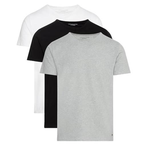 Tommy Hilfiger stretch vn tee ss 3pack um0um03137 maglietta a maniche corte, multicolore (black/white/grey heather), xl uomo