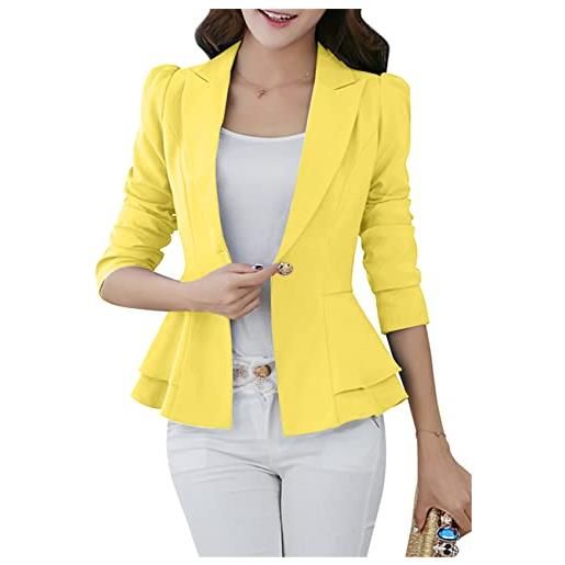 YMING donna abito giacca risvolto casual blazer leggero senza bottone giallo l