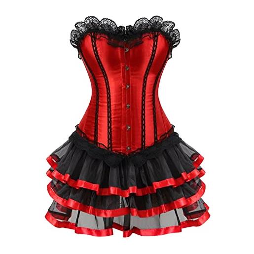 KBOPLEMQ moulin rouge - corsetto gotico, gonna a spita, da donna, per cosplay, taglie forti, lunghezza medievale, stile vintage, gotico, taglie forti, taglia m-3xl, o rosso. , m