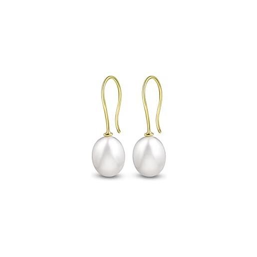 Amberta allure orecchini pendenti con perla da donna in oro 9k: orecchini con perla in oro 8-9 mm