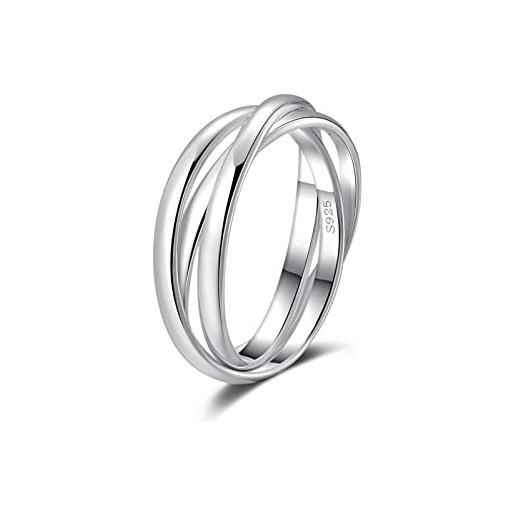 Candyfancy 3 anelli da donna in argento 925 anxiety relief anelli spinner anello di avvolgimento pinky ring 3 anelli intrecciati, misura 43-60, argento