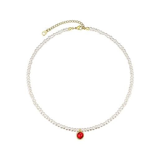 FOCALOOK collana donna di perle, ciondolo con pietra portafortuna, collana con perle dorate, confezione regalo