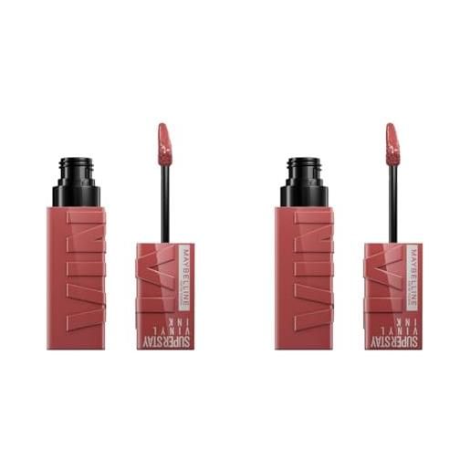 Maybelline new york rossetto liquido super stay vinyl ink nude shock, effetto vinilico e labbra brillanti fino a 16h, formula vegana, 115 peppy, 4,2 ml (confezione da 2)