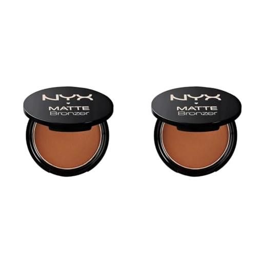 Nyx professional makeup matte body bronzer, bronzer viso e corpo effetto matte, in polvere compatta, tonalità medium (confezione da 2)