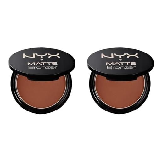 Nyx professional makeup matte bronzer, polvere compatta, shimmer free, dark tan (confezione da 2)