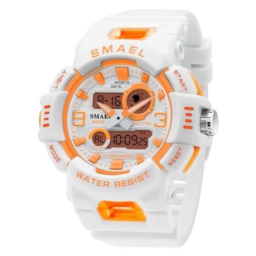 findtime orologio sportivo da donna, digitale, impermeabile, robusto, con retroilluminazione a led, sveglia, cronometro, arancione, cinturino