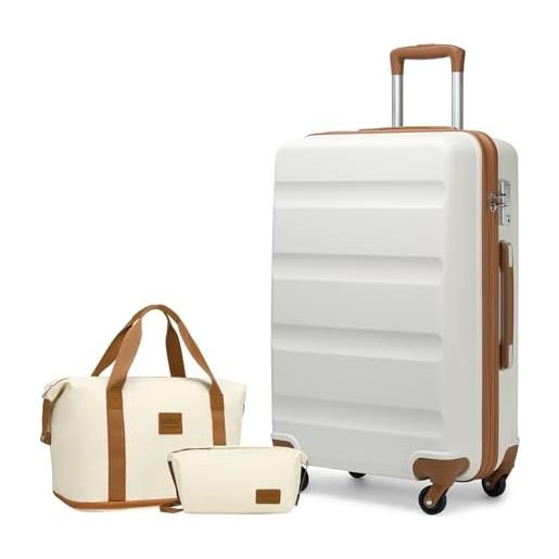 Kono set di valigie da viaggio in abs rigido con serratura tsa e borsa da viaggio espandibile e borsa da toilette, bianco panna, 28 inch luggage set, alla moda