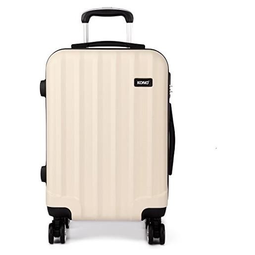 Kono 61l valigia media rigida e leggera abs 24 pollici strisce verticali valigia trolley con 4 ruote (crema, m-65cm)