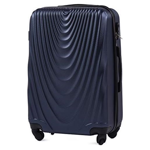 W WINGS wings luggage carrello spazioso - valigia leggera per aeroplano - custodia lussuosa e moderna con impugnatura telescopica a due stadi e lucchetto a combinazione (blu, m 66x43x27)