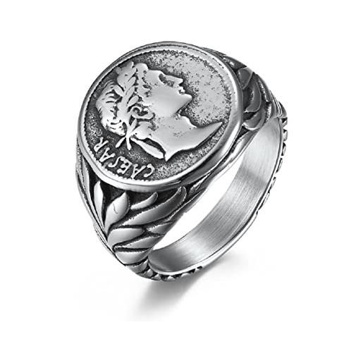 MayiaHey anello d'imperatore romano, anello testa d'imperatore per uomo, anello d'impero romano gioielli guerriero romano retro, anello guerriero romano anello biker soldato romano moneta classica, metallo