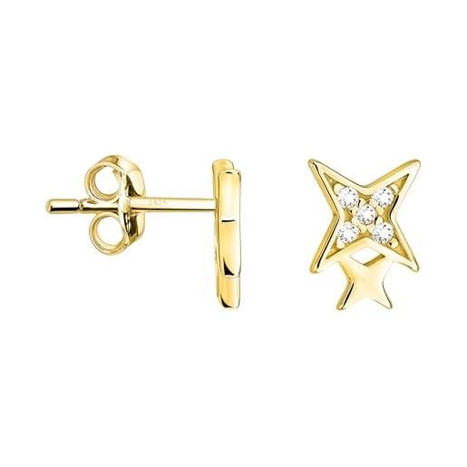 Sofia milani - orecchini da donna in argento 925 - placcati in oro e con pietra zircone - orecchino a perno a stella - e2430