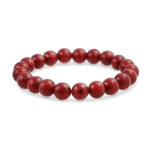 Bling Jewelry braccialetto elastico a strati di perline sferiche di corallo rosso per donne adolescenti e uomini, semplice e sobrio, di 8 mm