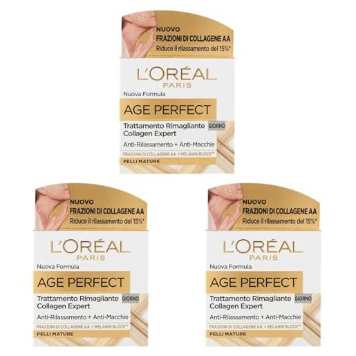 L'Oréal Paris age perfect crema viso re-idratante giorno, 50 ml (confezione da 3)