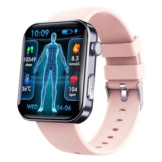 ABPWO smartwatch ecg, 2,10 pollici 280 x 320 smart watch impermeabile con pressione sanguigna, spo2, frequenza cardiaca, chiamate e risposta per android ios (color: silicone pink)