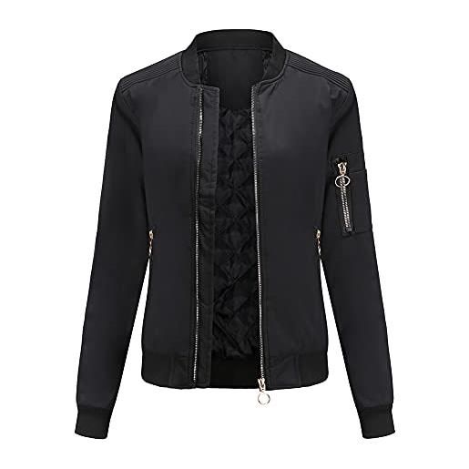 YFFUSHI - giacca bomber da donna a maniche lunghe, casual, leggera, con zip, nero , 3xl