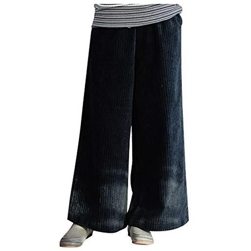 Bigassets donna vita con coulisse pantaloni di velluto a coste pantaloni larghi con tasche black