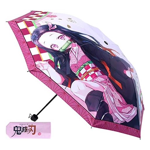 Roffatide anime demon slayer kamado nezuko 39 in ombrello da viaggio ombrello antivento impermeabile con protezione anti-uv piccolo ombrello pieghevole compatto e leggero