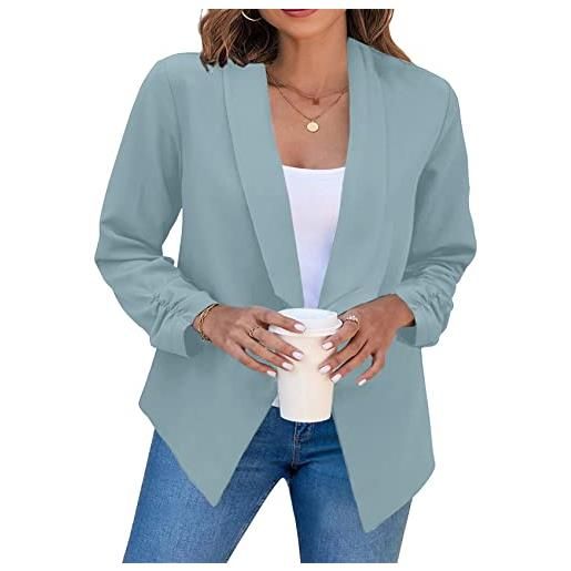 YMING maniche ruched suit jacket donne open front blazer giacca da ufficio giacca da lavoro blu chiaro 4xl