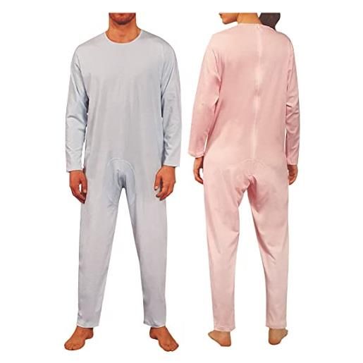 mapom pigiama intero sanitario uomo donna tutone zip posteriore anziani degenti rsa non autosufficienti 100% cotone (rosa, s)