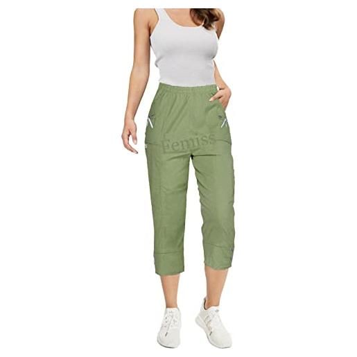 femiss pantaloni capri da donna elasticizzati a 3/4, morbidi, estivi, a tre quarti, taglie forti, moka-2, 52