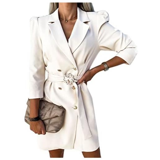 shownicer vestiti eleganti corti vestitini blazer ragazze manica lunga v neck abito da giorno doppio petto abiti tubino casual vestito tailleur puro colore dress b bianco s