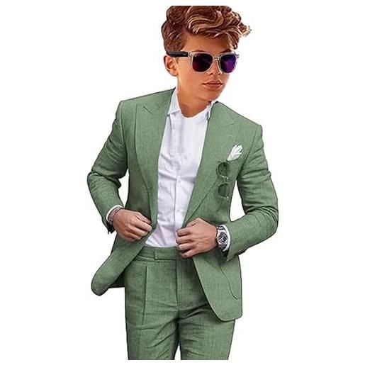 Leader of the Beauty smoking da ragazzo in lino 2 pezzi slim fit abiti formali per matrimonio, verde, 12 anni