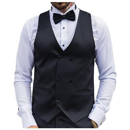 TruClothing.com gilet doppiopetto da uomo in raso nero con cravatta nera, vestibilità su misura, nero , 52