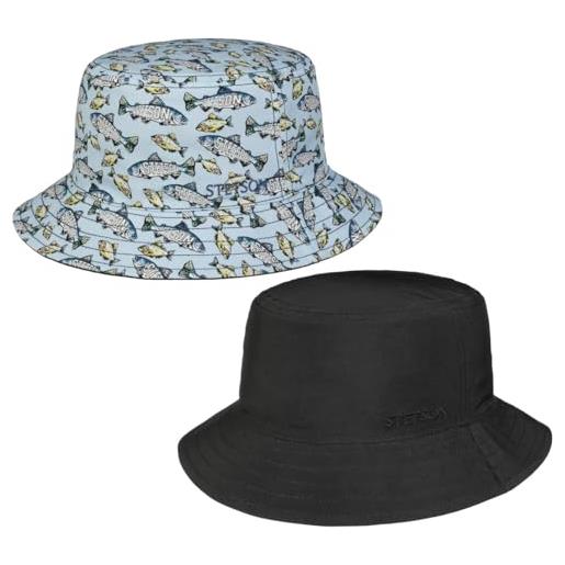 Stetson cappello reversibile allover fish donna/uomo - di tessuto in cotone da sole con fodera, fodera primavera/estate - xl (60-61 cm) a colori