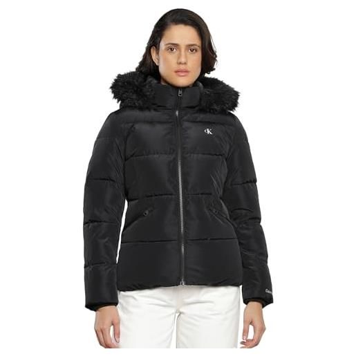 Calvin Klein Jeans giacca donna faux fur hooded fitted short giacca invernale, bianco (ivory), s
