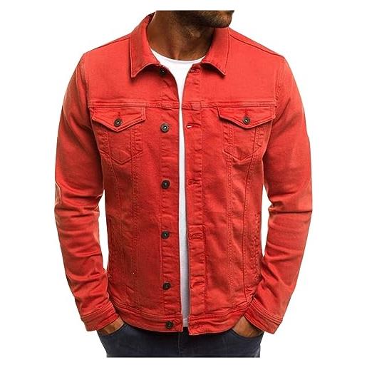 WEOPLKIN giacca di jeans giacca da lavoro uomo denim trucker jean jacket giacca cowboy denim slim rider cappotto maniche lunghe bottoni jeans slim fit legere jacket, 01-rosso, l