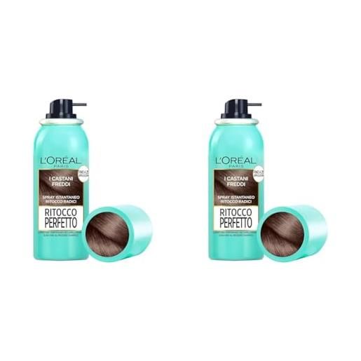 L'Oréal Paris spray ritocco perfetto, spray istantaneo per radici e capelli bianchi, durata fino a 1 shampoo, colore: castano freddo, 75 ml (confezione da 2)