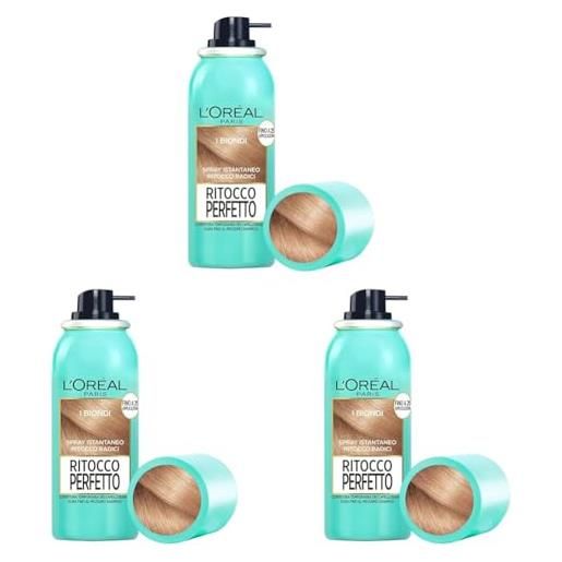 L'Oréal Paris spray ritocco perfetto, spray istantaneo per radici e capelli bianchi, durata fino a 1 shampoo, colore: biondo, 75 ml (confezione da 3)