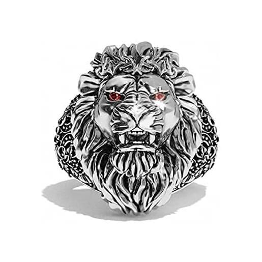 MayiaHey anello leone stringante, anello leone strass da uomo, anello testa leone punk gioielli leone con gli occhi rossi anello testa leone ruggente anello animale leone hip hop anello leone selvaggio leone