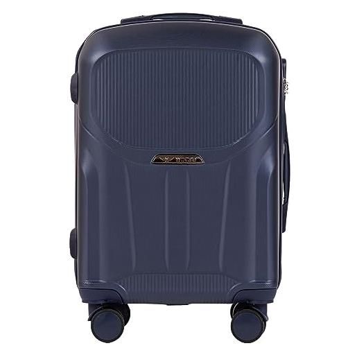 W WINGS wings valigetta da viaggio - valigetta leggera con ruote e manico telescopico, blu scuro, l, valigia