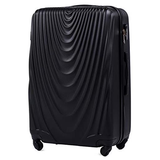 W WINGS wings luggage carrello spazioso - valigia leggera per aeroplano - custodia lussuosa e moderna con impugnatura telescopica a due stadi e lucchetto a combinazione (nero, l 77x48x32)