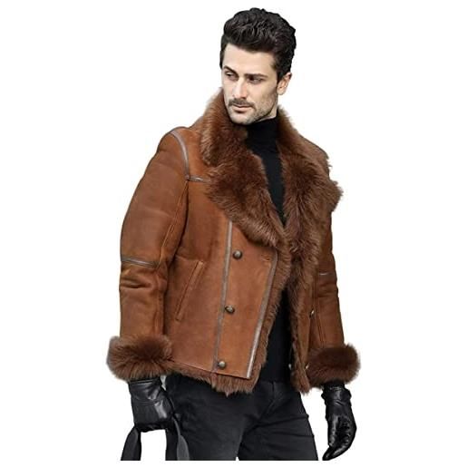 NAYA Leather giacca in shearling da uomo in pelle di pecora tacchino giacca toscana cappotto di pelliccia degli uomini, brown, x-large