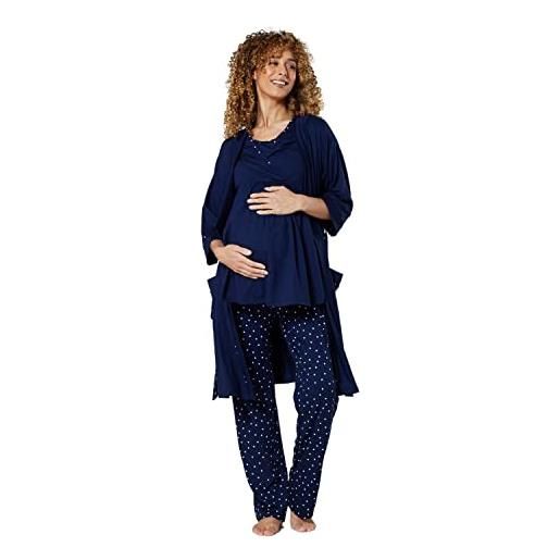 HAPPY MAMA donne maternità set pigiama/pantaloni/cima/vestaglia 558p (marina & marina con puntini, it 42, m)