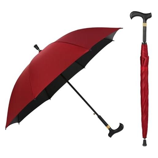 Vnook ombrello con bastone da passeggio, ombrello speciale for arrampicata all'aperto regolabile multifunzionale for arrampicata, escursionismo (size: red)