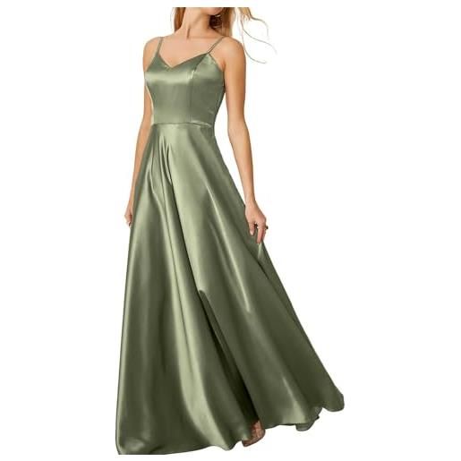 YIANN yiax173 - abiti lunghi da damigella d'onore da donna, in raso, eleganti, per feste da sera formali, verde salvia scuro, 34