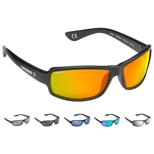 Cressi ninja floating sunglasses - occhiali sportivi da sole polarizzati flessibili da uomo, nero-lente specchiata arancio, taglia unica