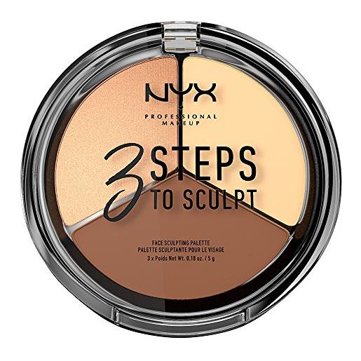 Nyx professional makeup palette sculpting viso 3 steps to sculpt, palette contouring, illuminante e blush, nuance: light