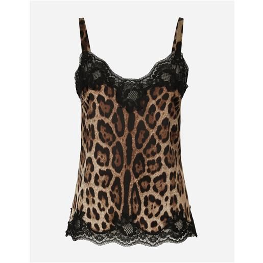 Dolce & Gabbana top lingerie in raso stampa leopardo con pizzo