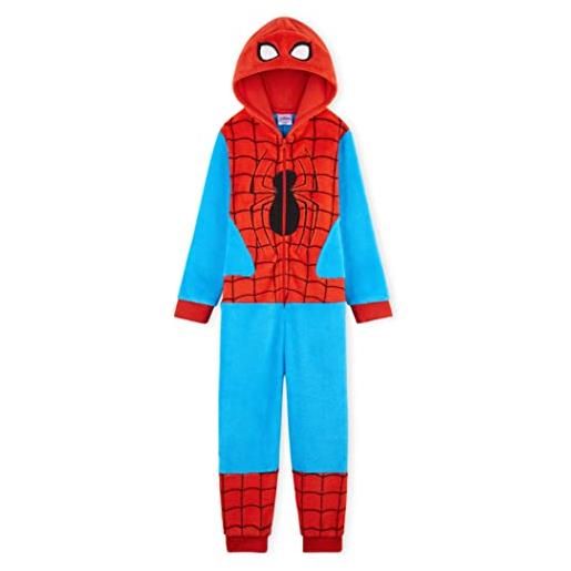 Marvel pigiama intero bambino spiderman pigiamone tutina di pile bambini (rosso/blu, 9-10 anni)