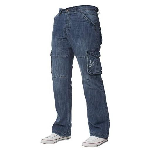 Ze ENZO pantaloni jeans denim cargo da combattimento firmati per uomo stonewash medio 46w / 30l