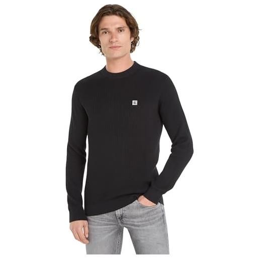 Calvin Klein Jeans uomo ck embro badge sweater j30j324598, black (ck black), xs