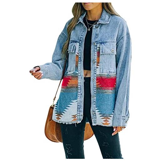 Uposao giacca da donna stampato motivo cappotto giacca di jeans a maniche lunghe blu monopetto a maniche lunghe con stampa per ragazze e donne