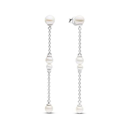 Pandora timeless orecchini pendenti in argento sterling con perla coltivata d'acqua dolce trattata bianca